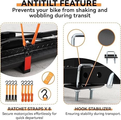 500 LBS Heavy Duty Motorcycle Hitch Carrier Universal Dirt Bike Rack with Ramp