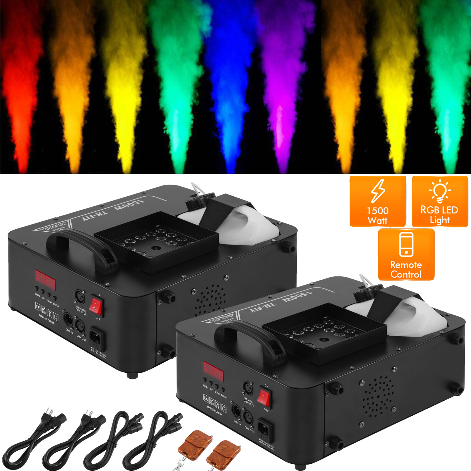2pcs Vertical RGB 3 in1 24 LED DMX Fog Machine Stage Smoke Lighting W/ Remote