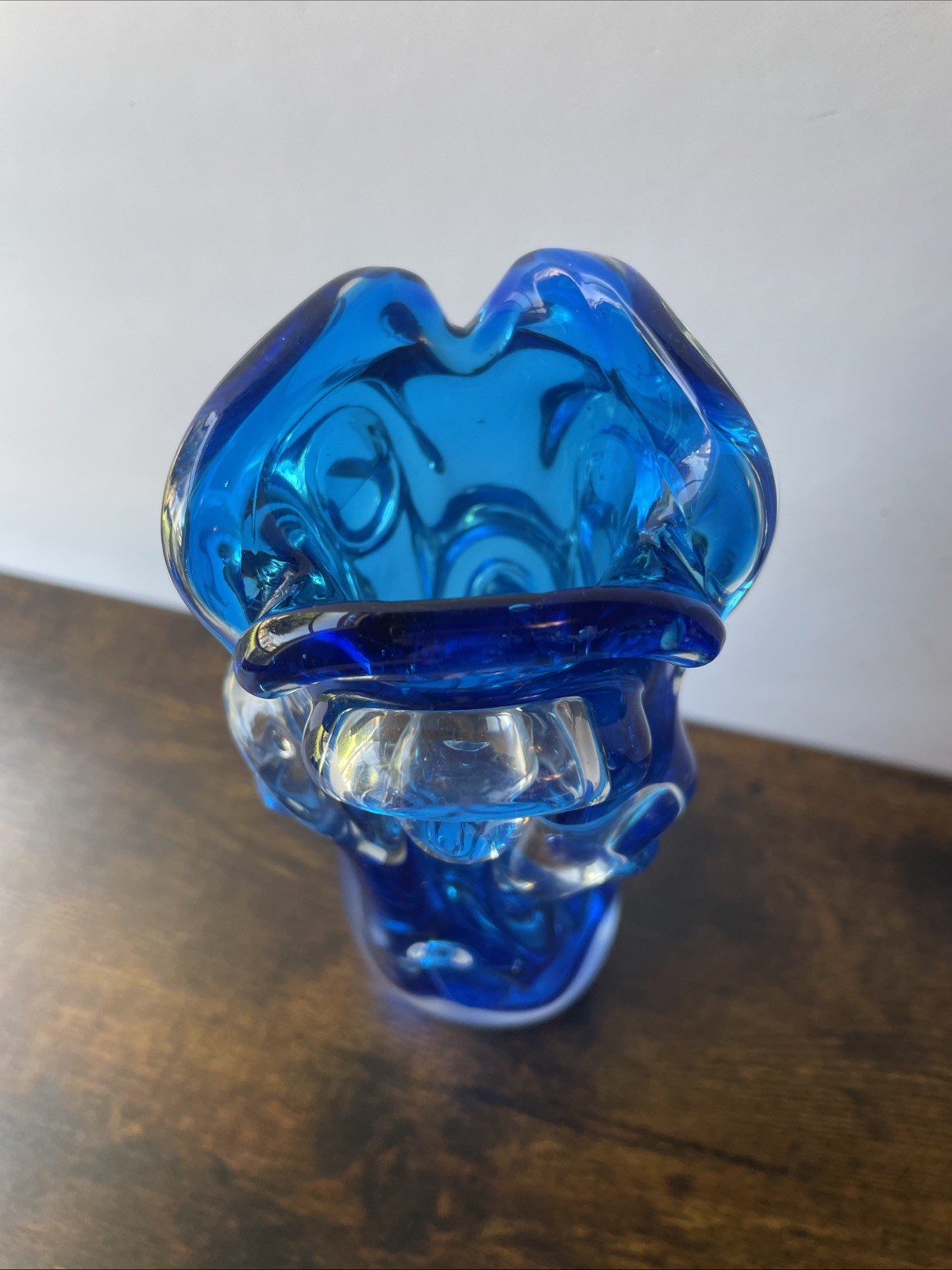 Vintage Art Glass Vase Jan Beranek for Skrdlovice Organic Shape Czech Bohemian