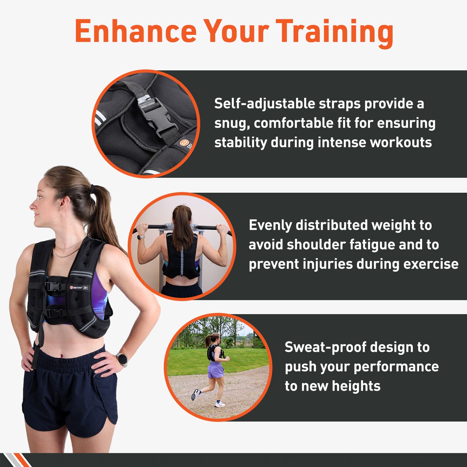 Body Sport Weighted Vest - 5lb/10lb/15lb/20lb/25lb/30lb - Fitness Vest with