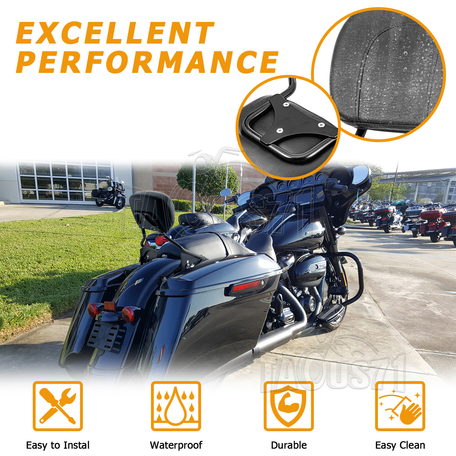 Black Backrest Sissy Bar & Stealth Rack For 09-23 Harley Road Glide Street Glide