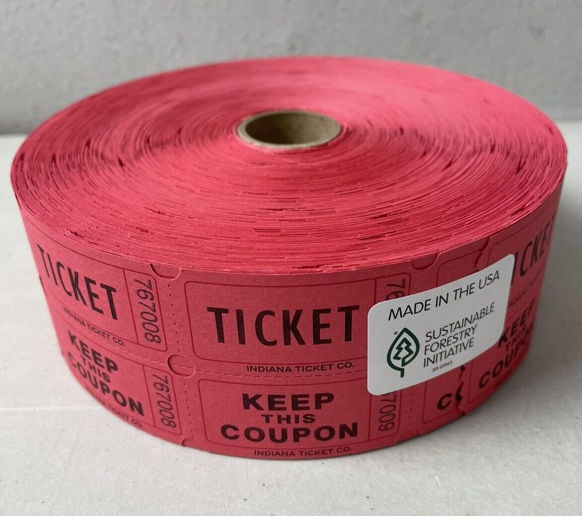 3 Rolls Double Stub Raffle Tickets 2000 Each Roll Red White & Blue 50/50 Raffles