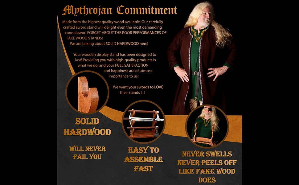 Katana Stand Sword Axe Display Wooden Holder Medieval 3 Tier Table Top Natural