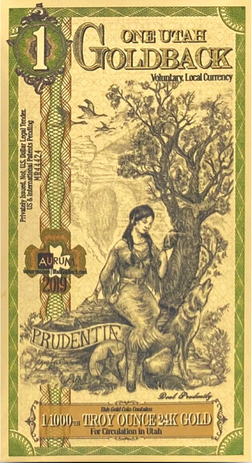 1 Utah Goldback Aurum Gold Foil Note 1/1000 oz 24kt .999 Fine GoldBack IN STOCK!