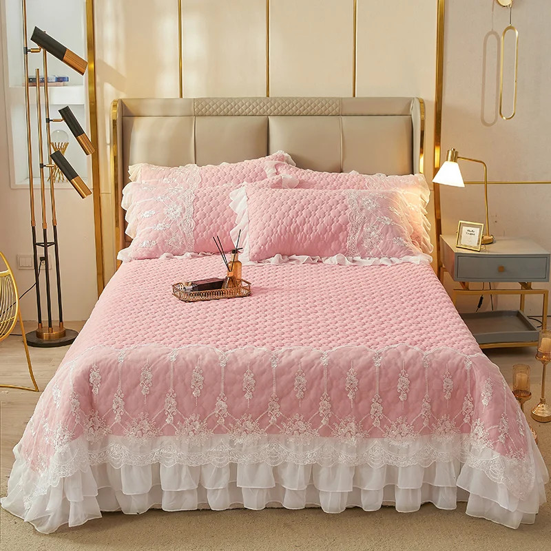 Thicken Quilted Lace Bed Skirt Coverlet Bed Cover Bed Linen Bedspreads