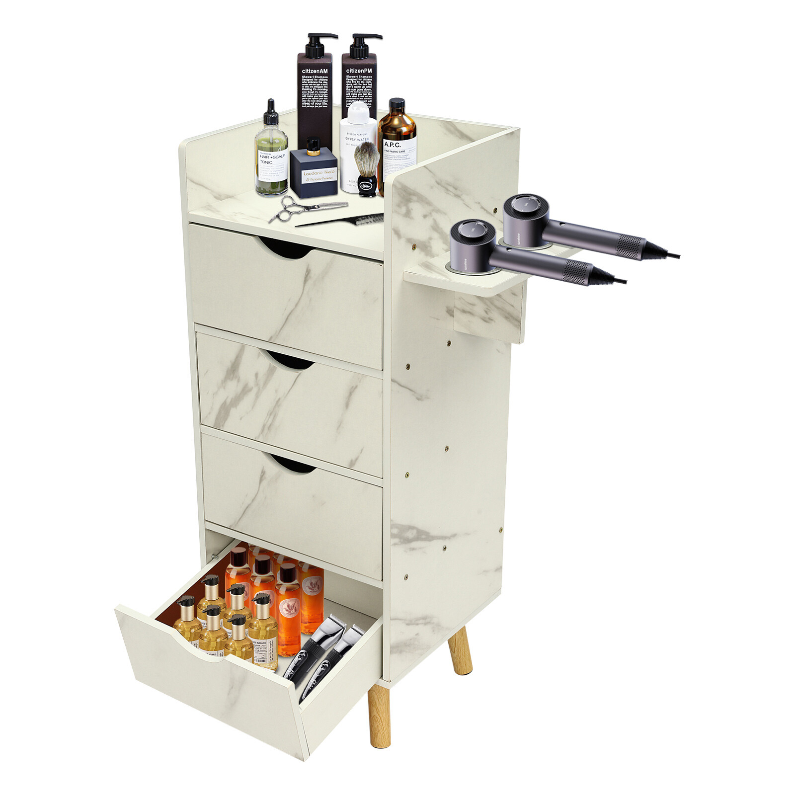 Salon Storage Cabinet Hair Styling Barber Station beauty shop Cabinet 4 Drawers