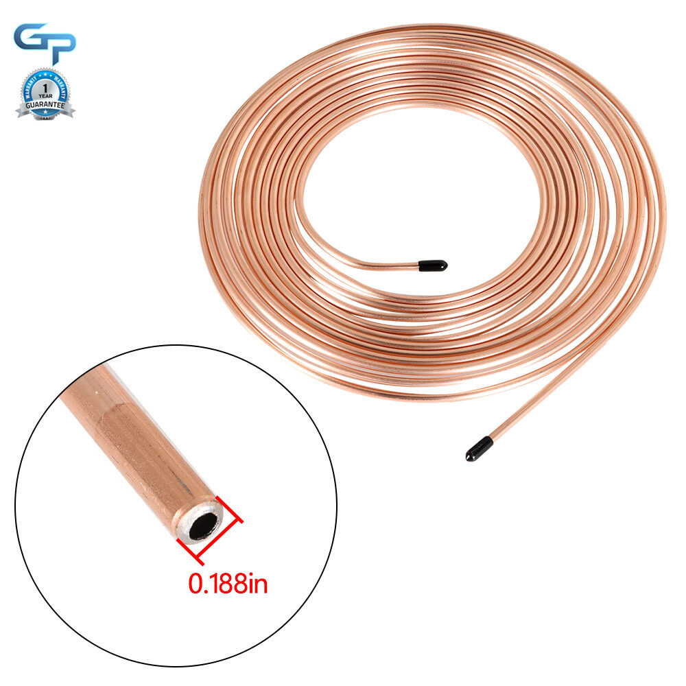 25 Foot Roll Coil of 3/16'' OD Copper Coated Brake Line Tubing Kit w/ 16 Fitting