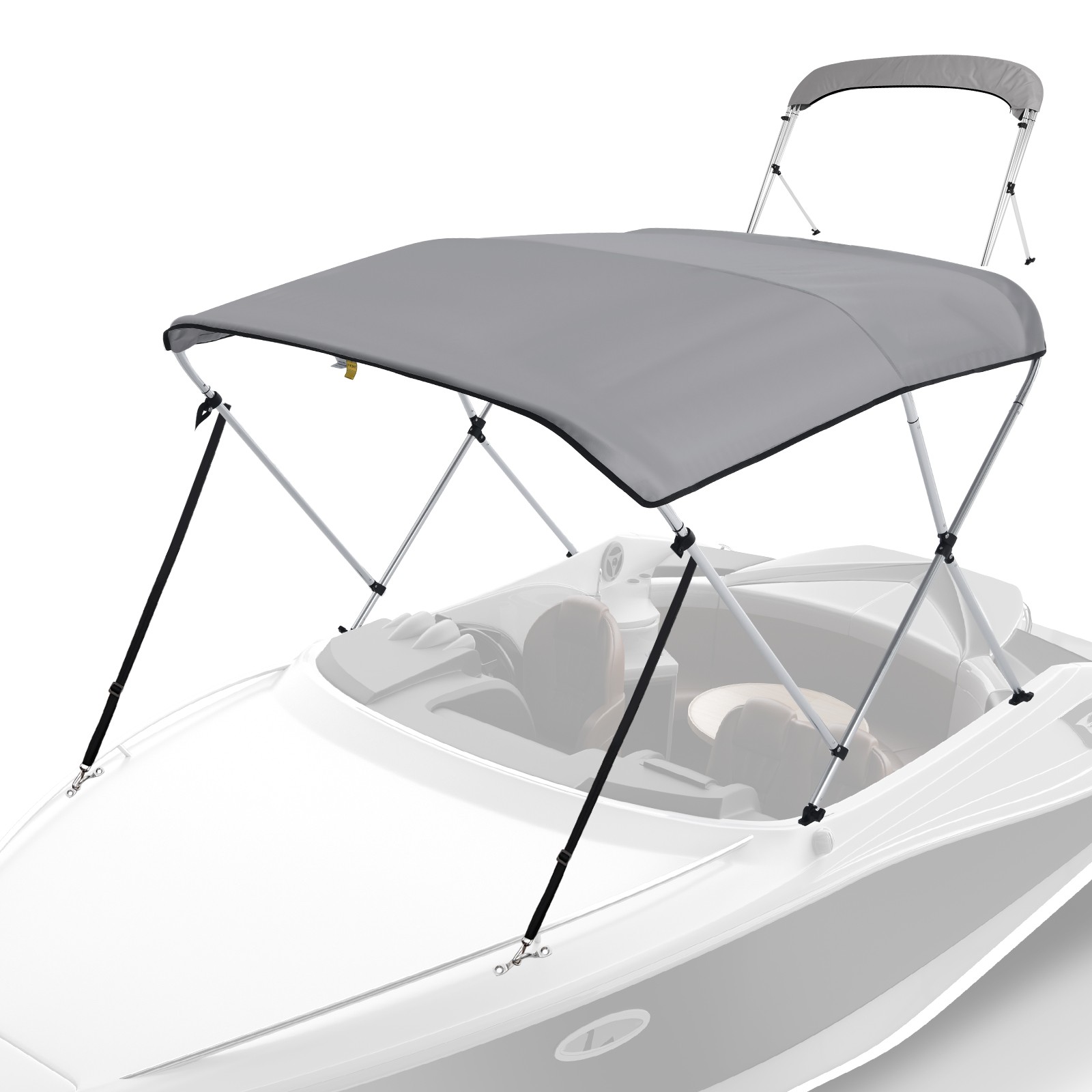 1200D Canvas Bimini Top 3 Bow 4 Bow Boat Cover w/Adjustable Rear Support Poles