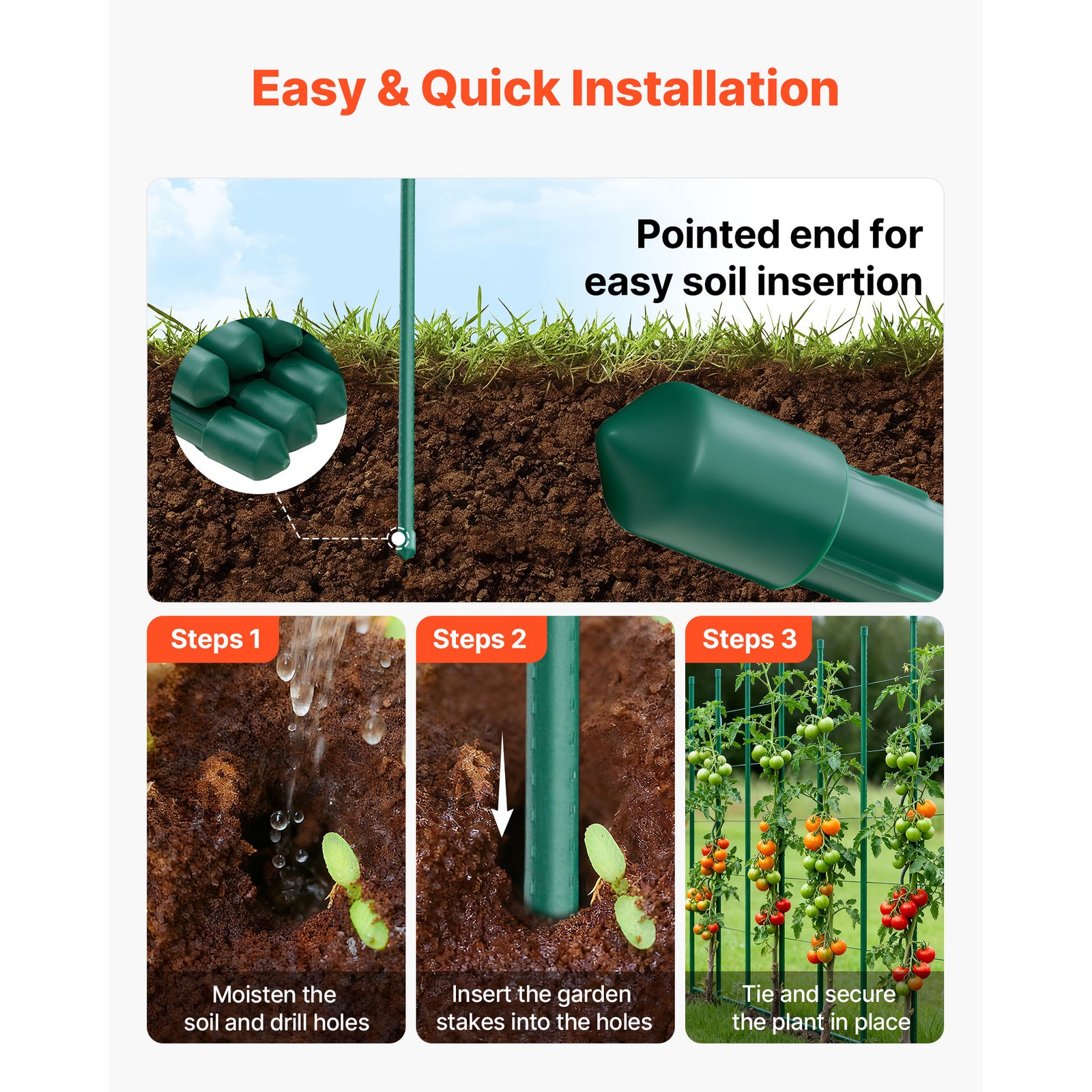 Uimoso Garden Stakes 50 Pack 70.87 inch Plastic Coated Metal Plant Supports