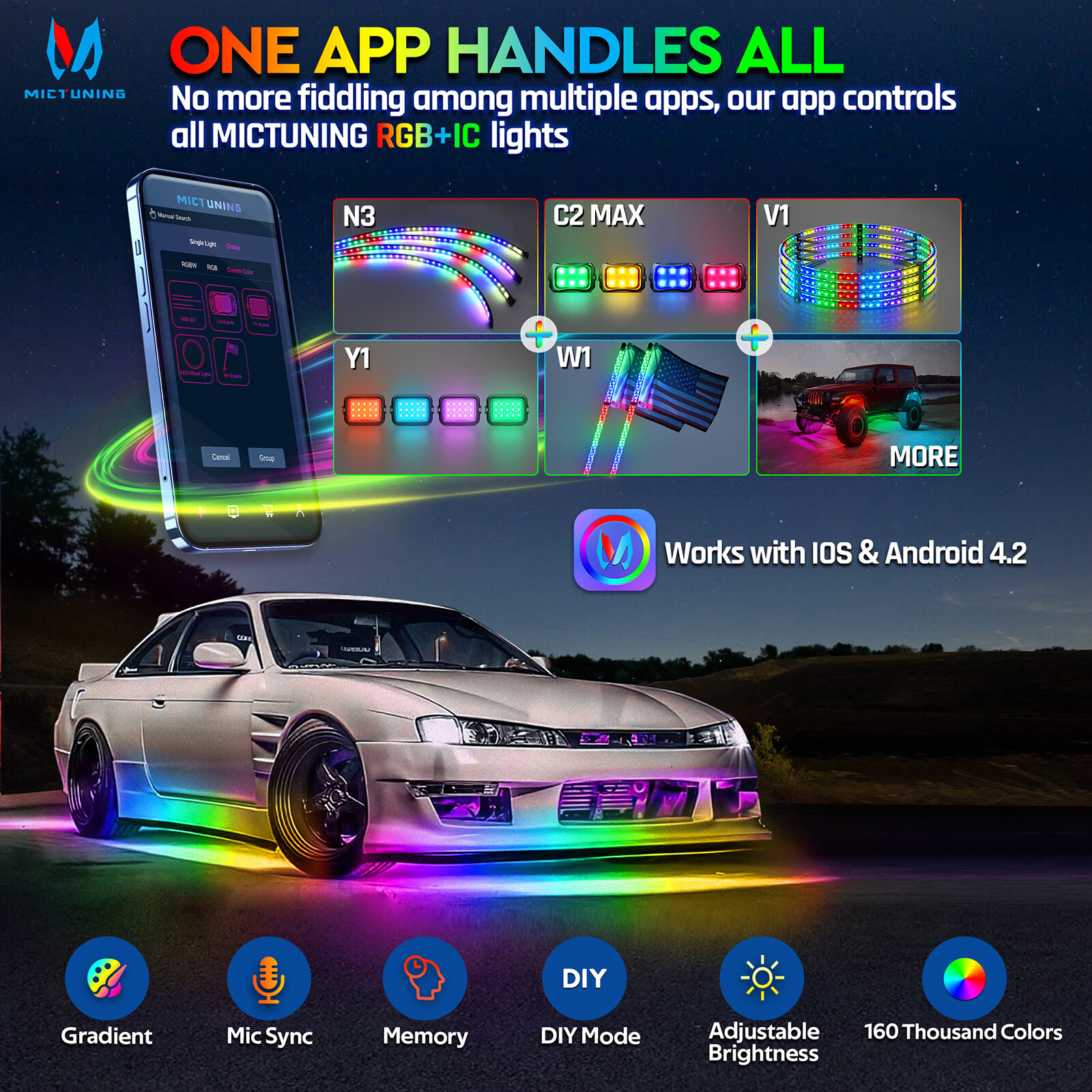 Wireless N3 Car Underglow Light Strips Dream Color Underglow Chasing Neon Lights