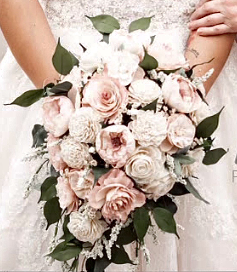 Handmade Paper Flower Bridal Bouquet Blush Ivory Cascading Wedding Keepsake