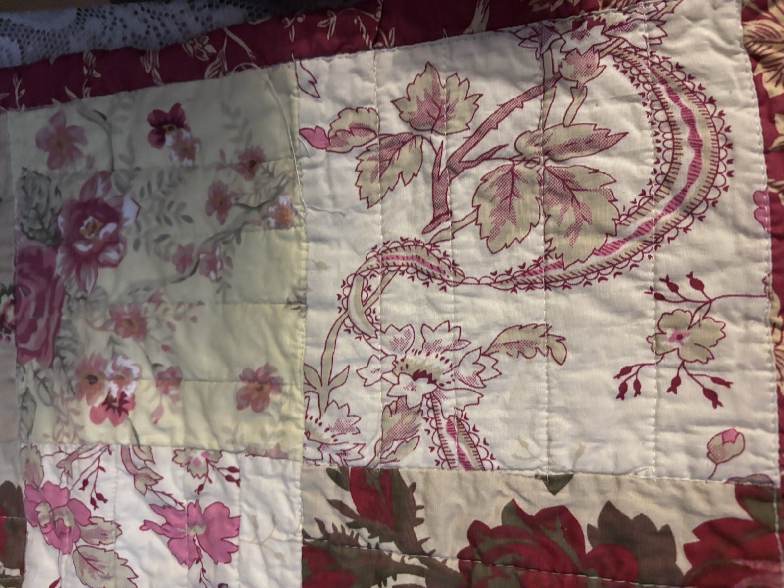 Lot 2 Floral Fashion Bed Pillow Green Pink Red White Patchwork 25 X 19.5”