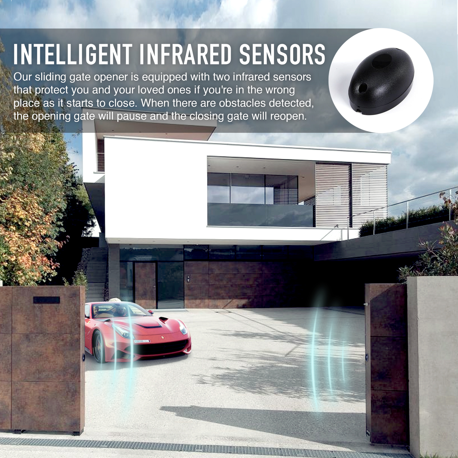 Smart Sliding 380W Gate Opener with Remote Control IR Sensors 1800lb 40ft Quiet