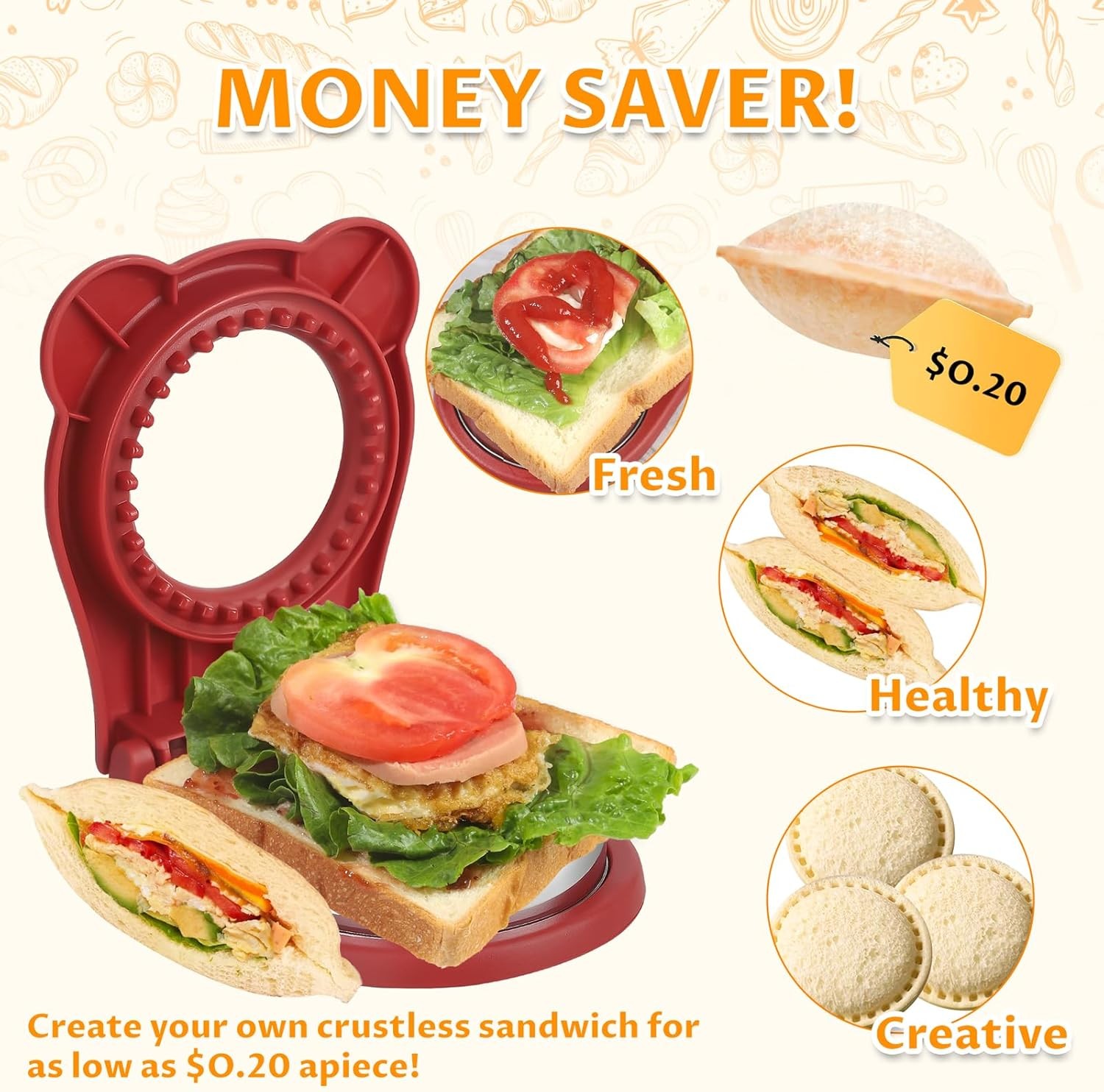 Uncrustable Sandwich Maker, Sandwich Pocket Circle Shape 3.7Inch Sandwich Cutter