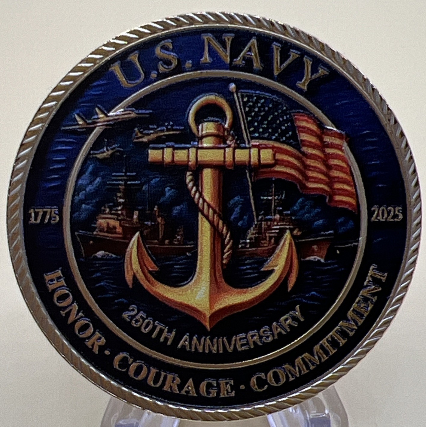 *US Navy Challenge Coin 250th Anniversary Medal New Coin In Capsule To Protet it