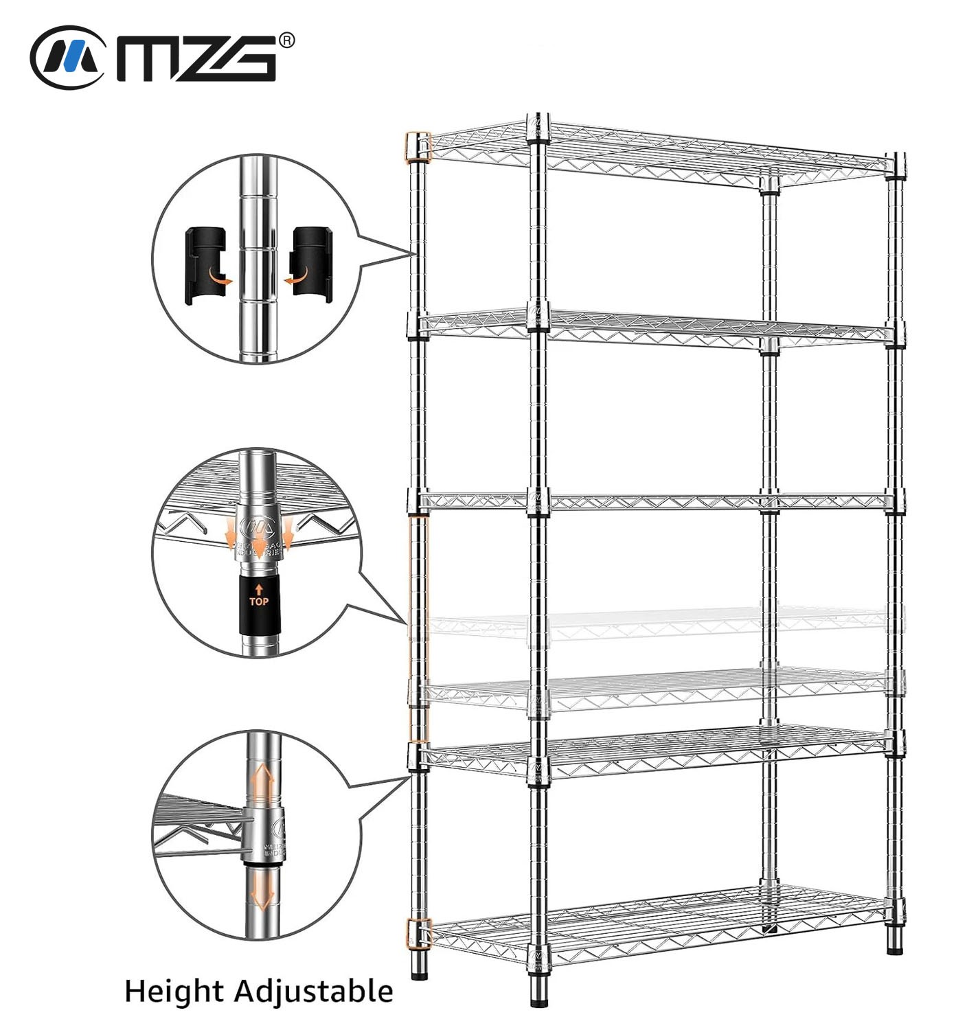 5-Tier Wire Storage Shelf Adjustable Heavy Duty Garage Shelving Kitchen Rack 63"