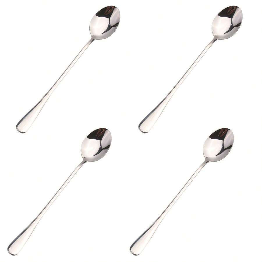 4/8pcs 7.5" Stainless Steel Mixing Spoons Long Handle Iced Tea & Ice Cream Spoon