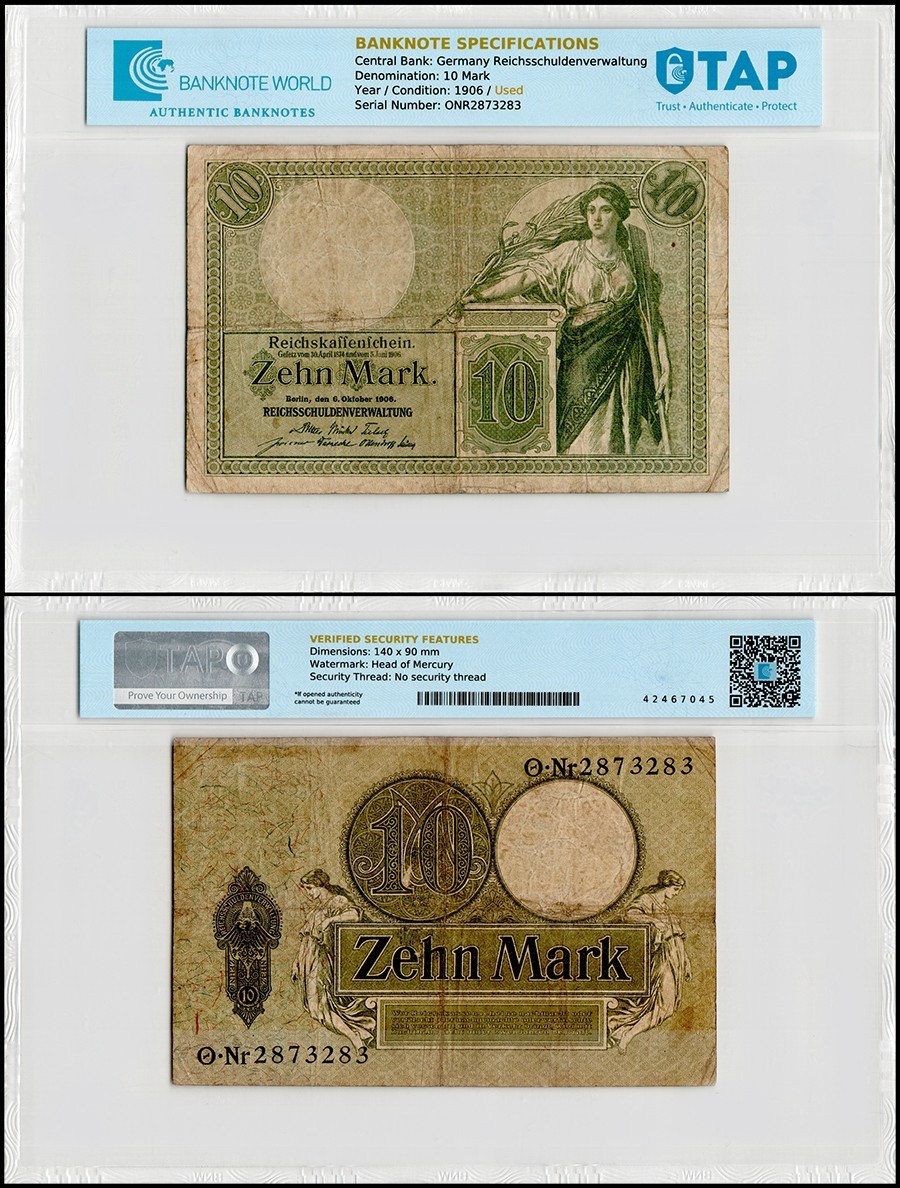 Germany 10 Mark, 1906, P-9, Used, Authenticated