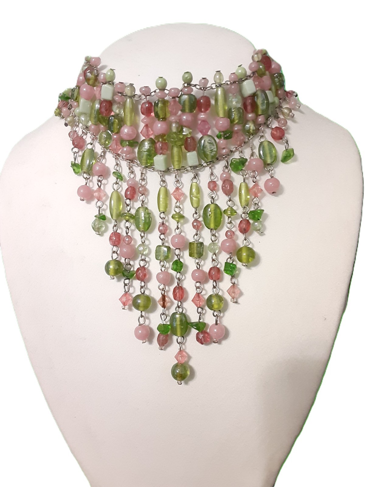Vintage Artisan Made Cascading Tourmaline and Glass Bead Necklace