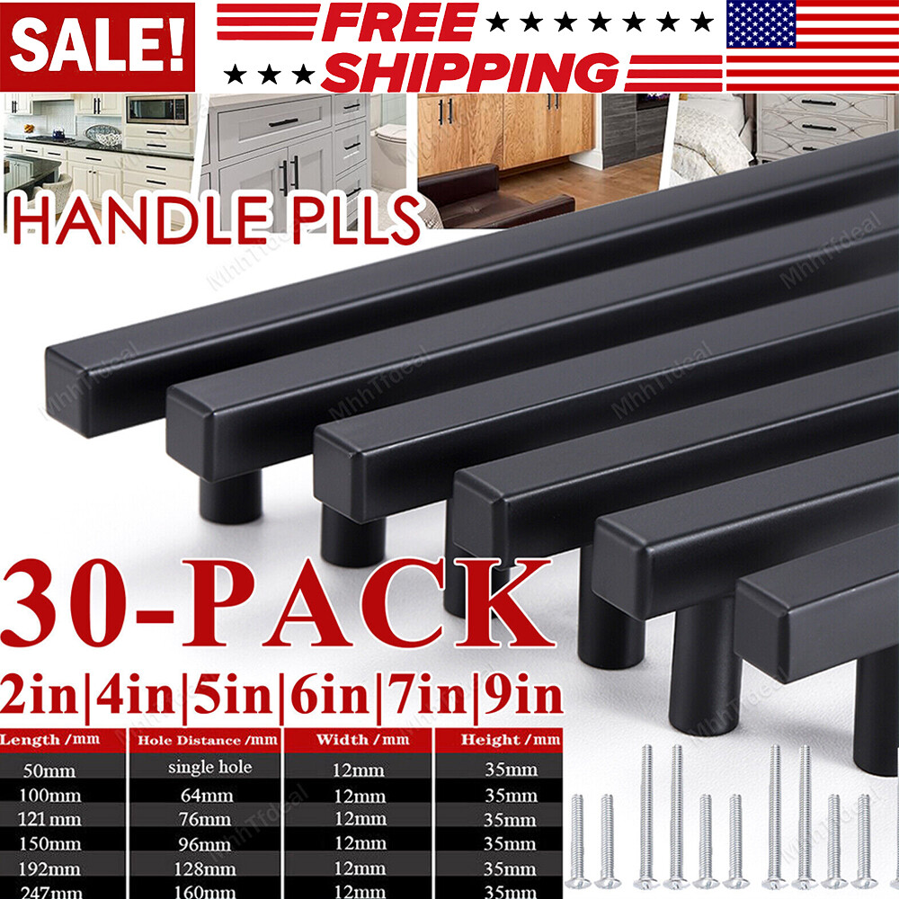 30Pack Matte Black Kitchen Cabinet Pulls Stainless Steel Drawer T Bar Handles US
