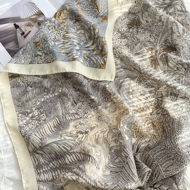 70% Cashmere 30% Silk Neckerchief rainforest Print Scarf 53'' Shawl Bandana Wrap