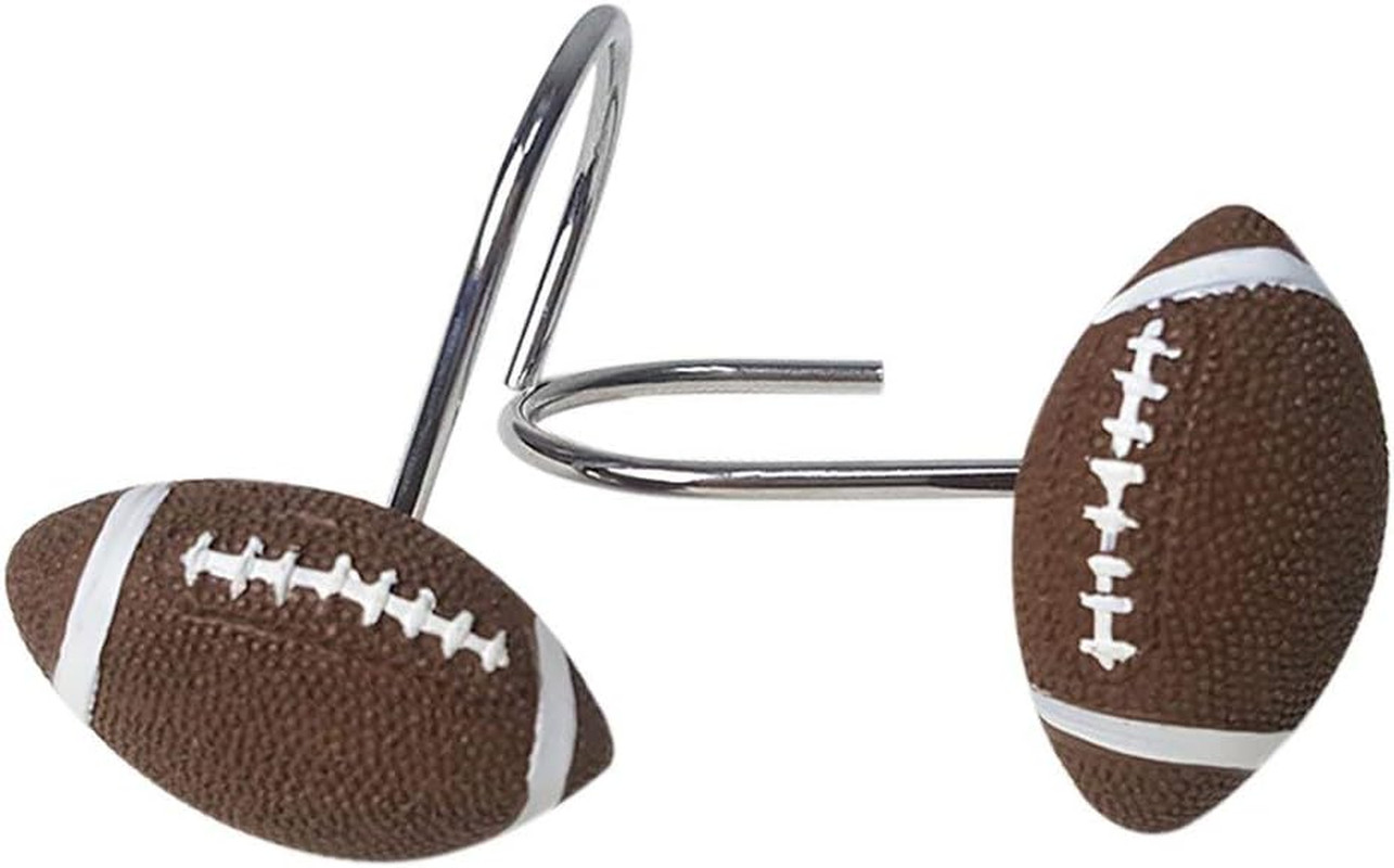 Football-Themed Shower Curtain Hooks for Boys - Set of 12 Decorative Rings