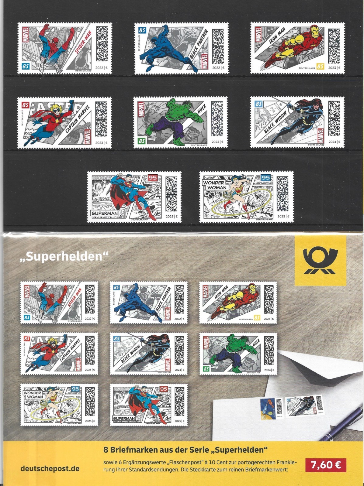 Germany 2025 Super Heroes Marvel and DC 8 MNH Stamps Presentation Pack