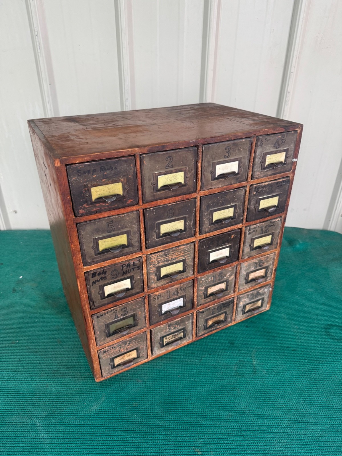 Antique Apothecary Wood Cabinet Bin Nuts, Bolts, Screws 20 Drawers 17"x12"x17"