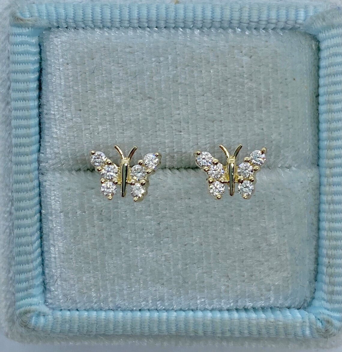 2Ct Round Real Moissanite Dainty Butterfly Stud Earrings 14K Yellow Gold Plated