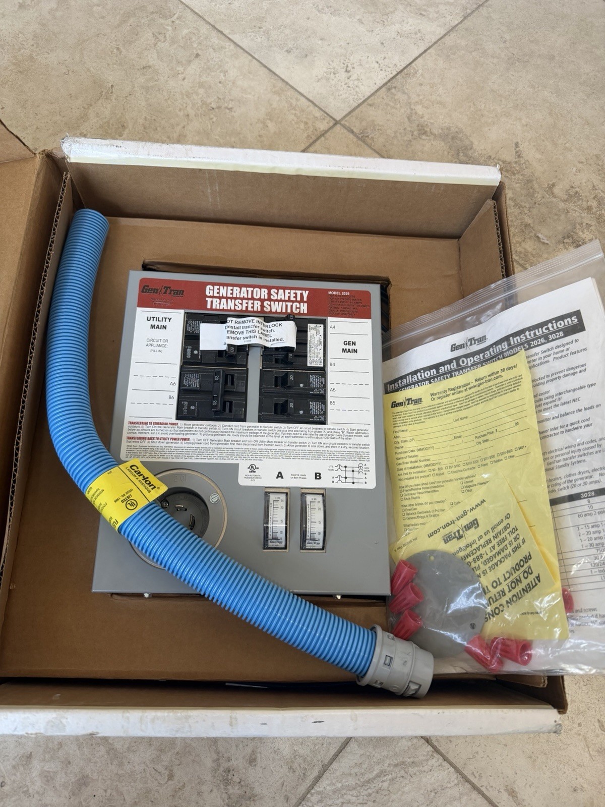 Gen Tran 5000 Watt 20 Amp 6 Circuits Generator Safety Transfer Switch Model 2026