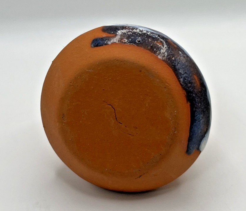 Vtg Miniature Pottery Jar Hand Painted Sun & Waves- Signed