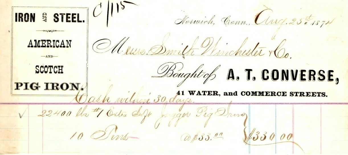 1874 - A.T. CONVERSE - IRON & STEEL - NORWICH CONN   - BILLHEAD (B2)