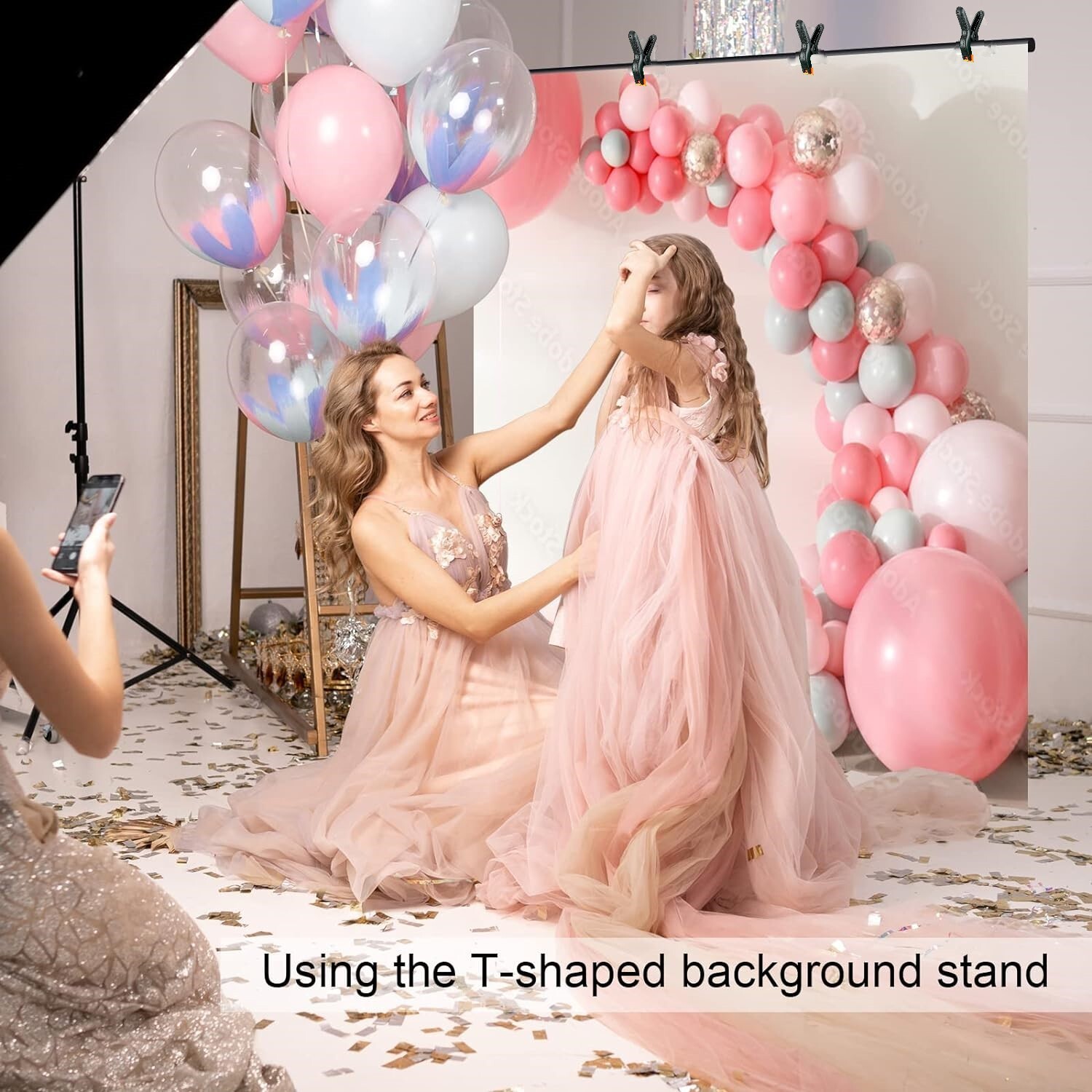 LINCO Photo T-Shape Backdrop Stand Black/White 2 Backdrops Support Kit - AM207