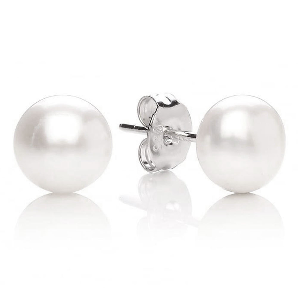 Sterling Silver Real Genuine Freshwater Culture Pearl Stud Earrings Gift for Her