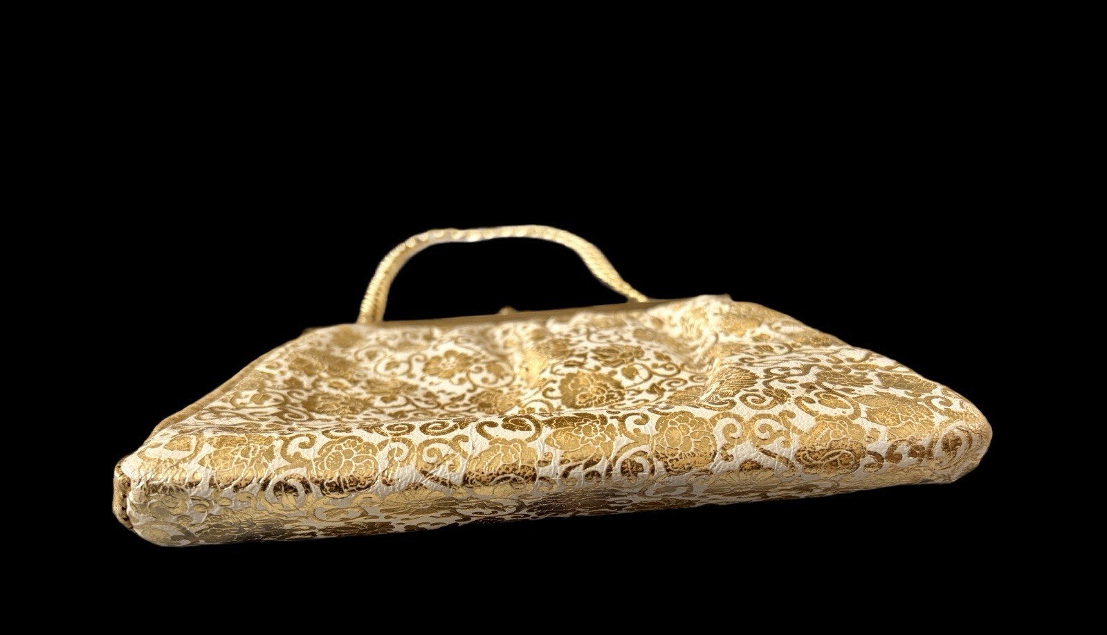 VTG Italian Leather Brocade Purse W/Purple Cab Kiss Lock Clasp~Wedding Glam~1950