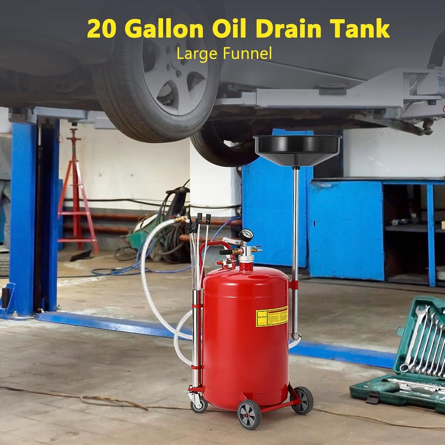 20 Gallon Waste Oil Drain Tank, Oil Drain Vacuum and Extractor for Oil Change