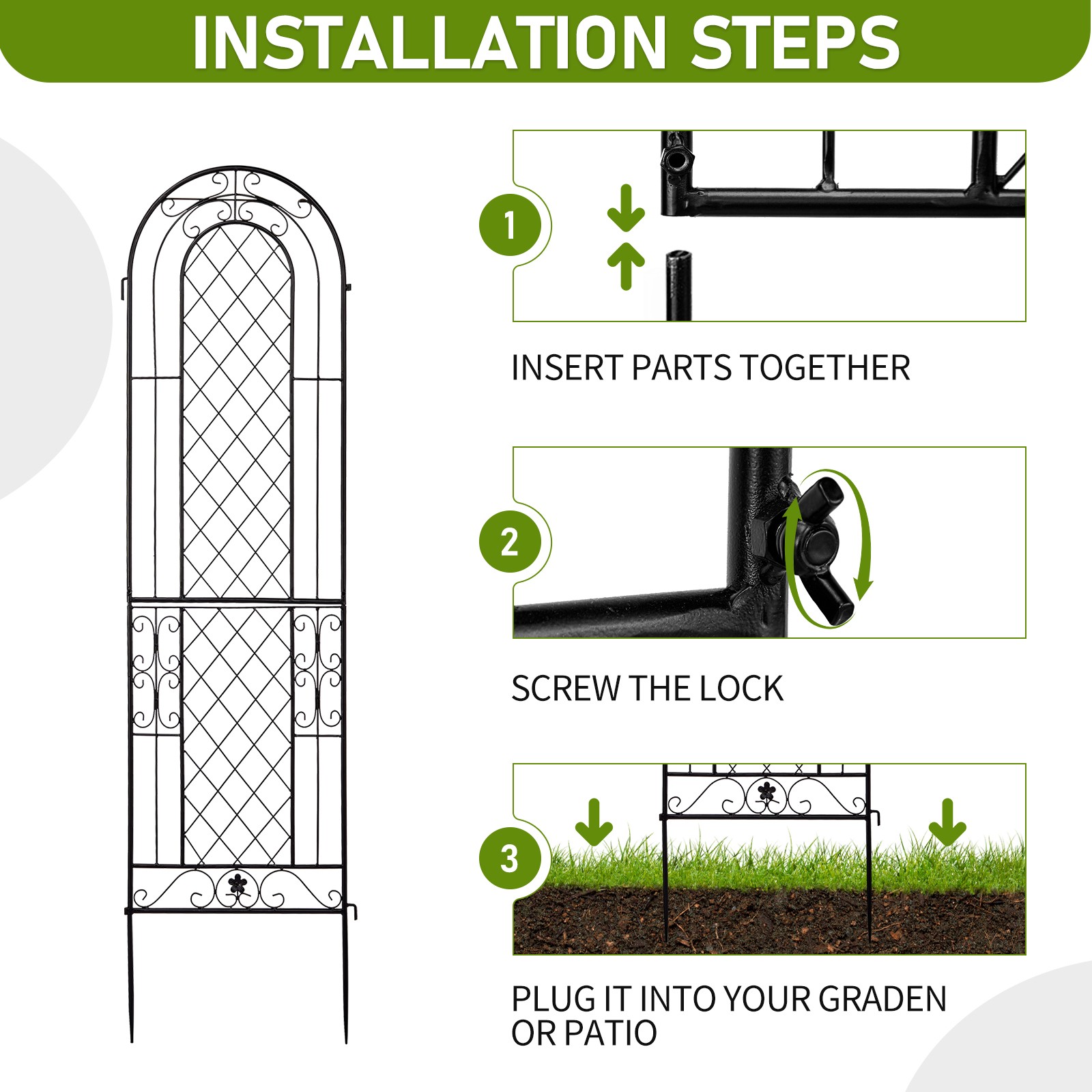 2 Pack 61" x 16" Garden Trellis for Climbing Plants, Outdoor Metal Rustproof