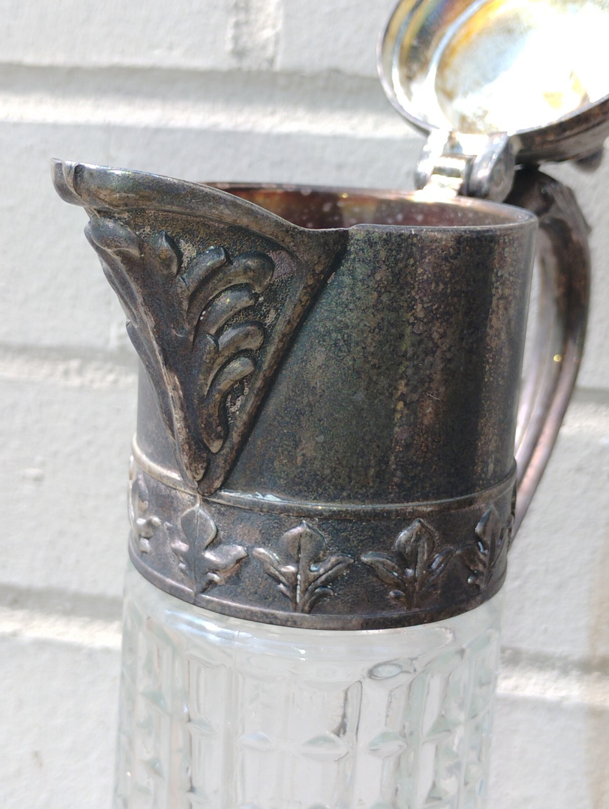 Antique Victorian Style Italian Crystal/Silverplate Decanter Claret Jug Pitcher