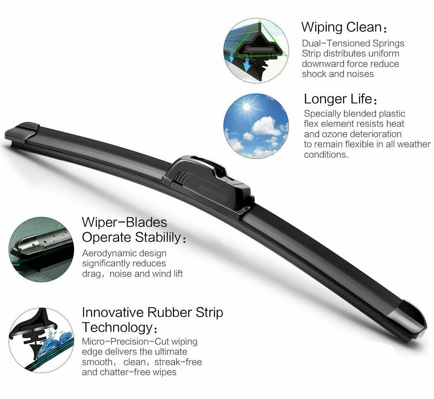 19"+19" Premium Quality All Season Beam Windshield Front Wiper Blades (Set of 2)