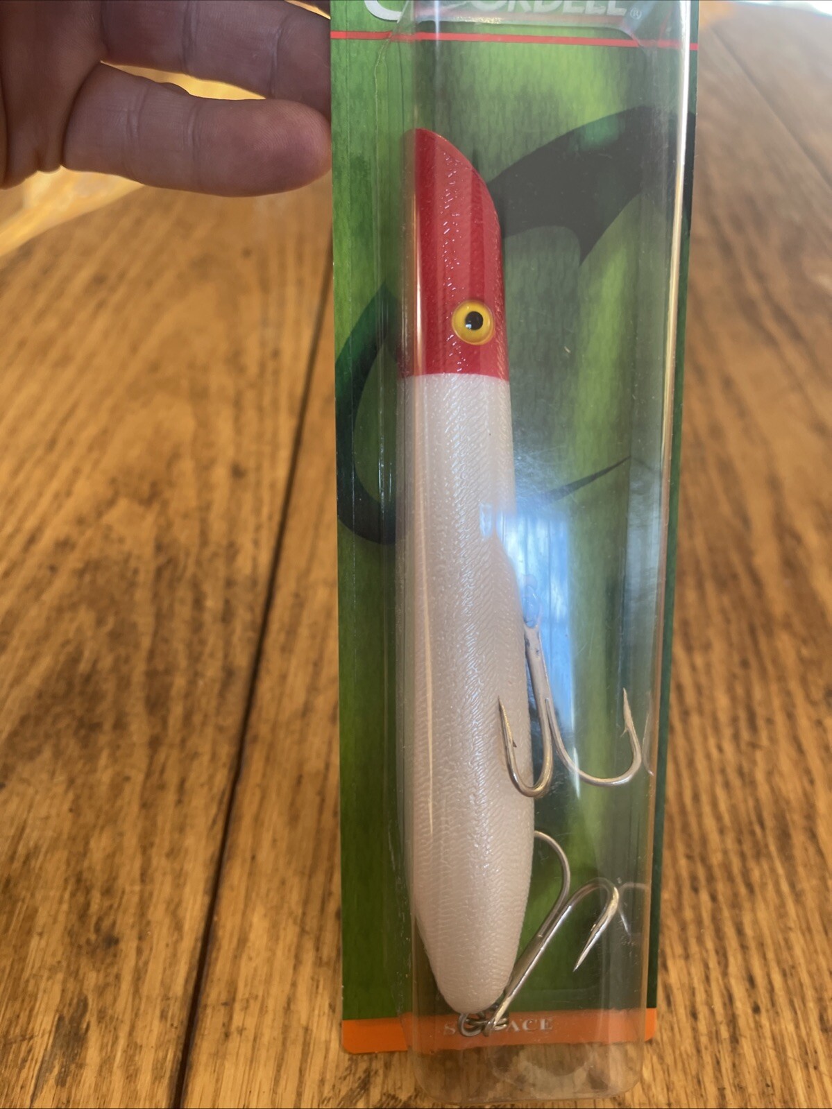 Cotton Cordell Pencil Popper Topwater Lure 7", 2 oz Pearl Red Head C8728