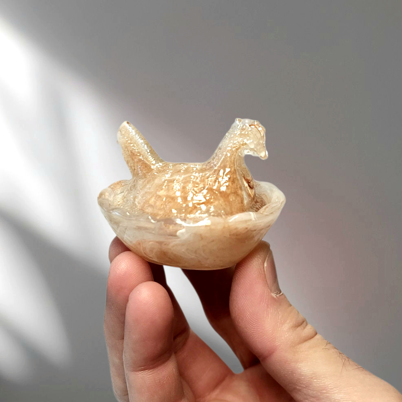 Chocolate Swirl Hen on Nest Chicken Salt Dish, Depression Style Glass, VTG Style