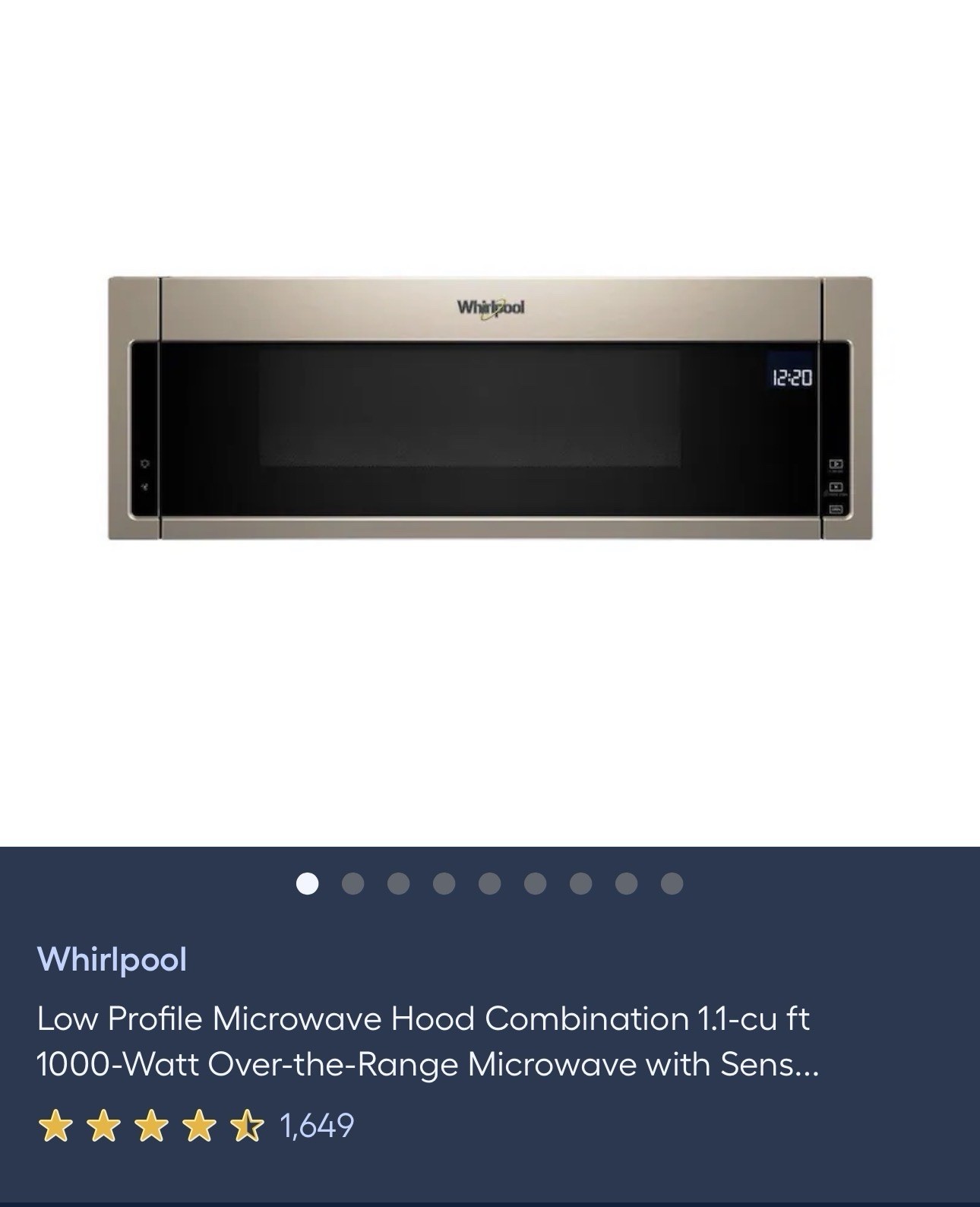 whirpool WML75011HV 1.1cu. ft. Low Profile Microwave - Black Stainless