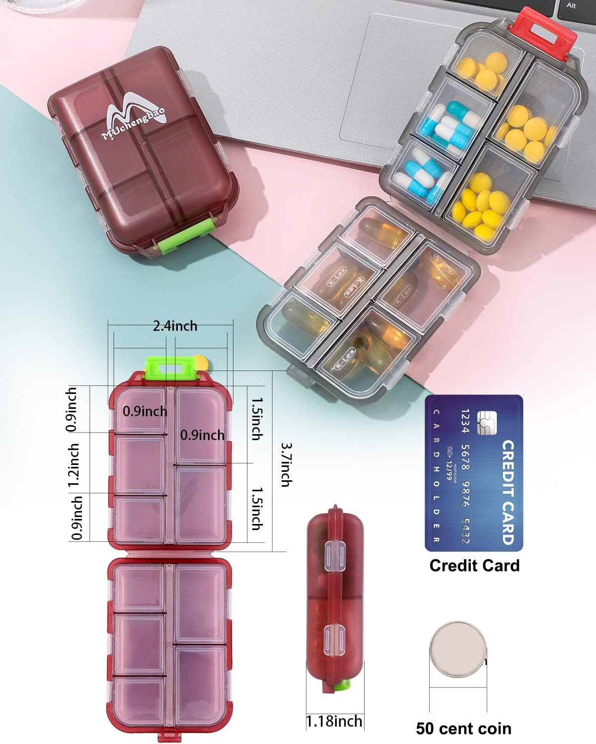 2 Paquete De Pastillero Semanal Organizador De Viaje Almacenamiento De Pastillas