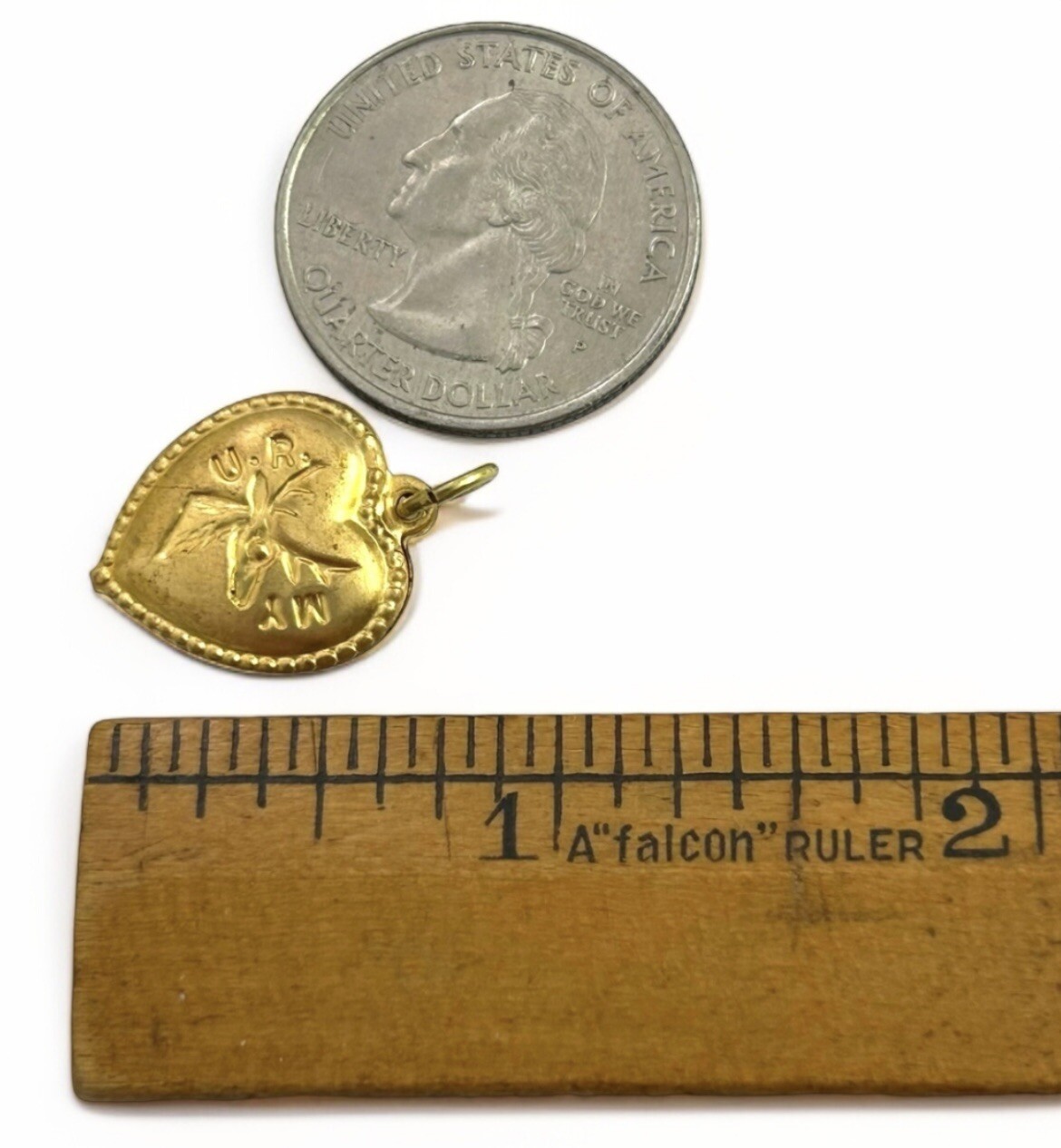 Vintage Charm Puffy Heart Pendant UR MY DEER MY DEAR Vintage Jewelry Brass