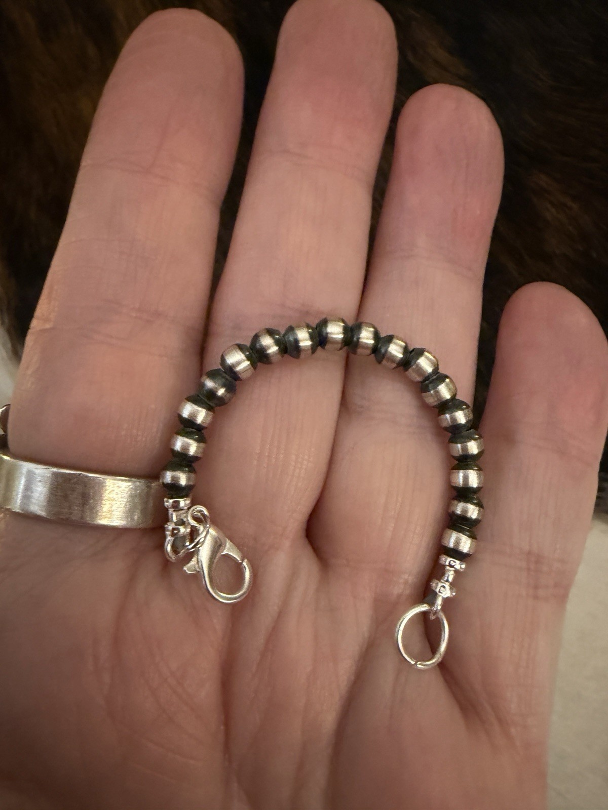 3” 4mm Navajo Desert Pearl / Beads Necklace EXTENDER Sterling Silver