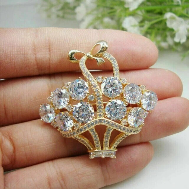 14K Yellow Gold Plated Silver 2Ct Round Cut Lab Created Diamond Women's Brooch