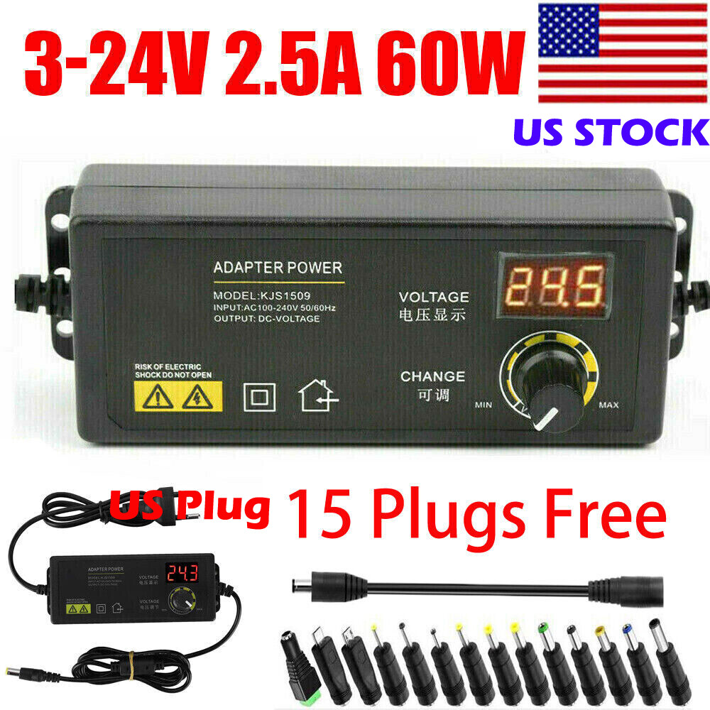 60W Power Supply DC 3V~24V Adjustable Variable Universal Switching AC/DC Adapter