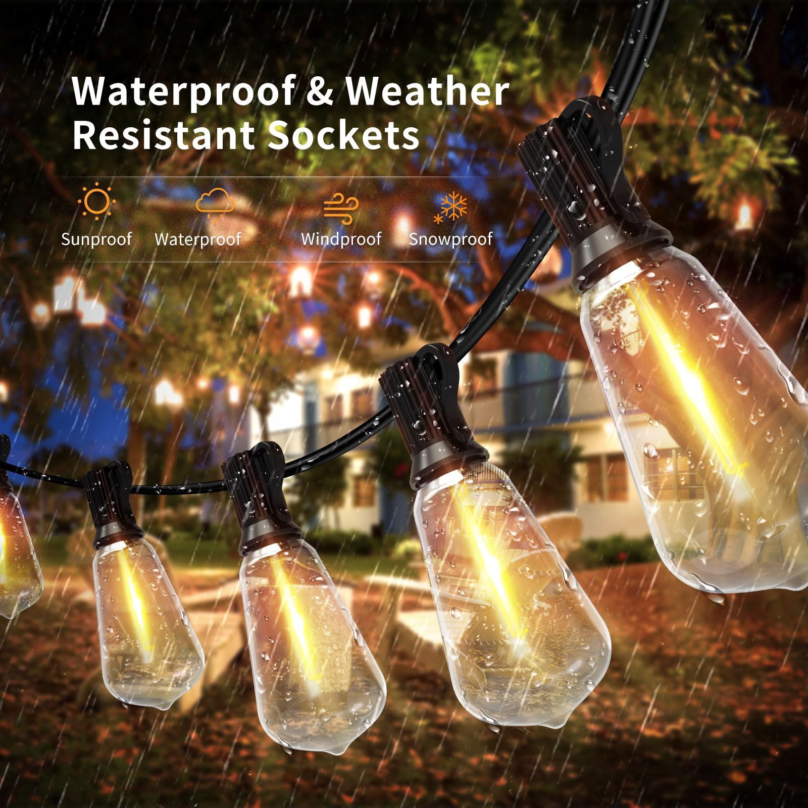 ST38 LED Outdoor Solar Powered String Lights for Patio Yard Porch Party Decor