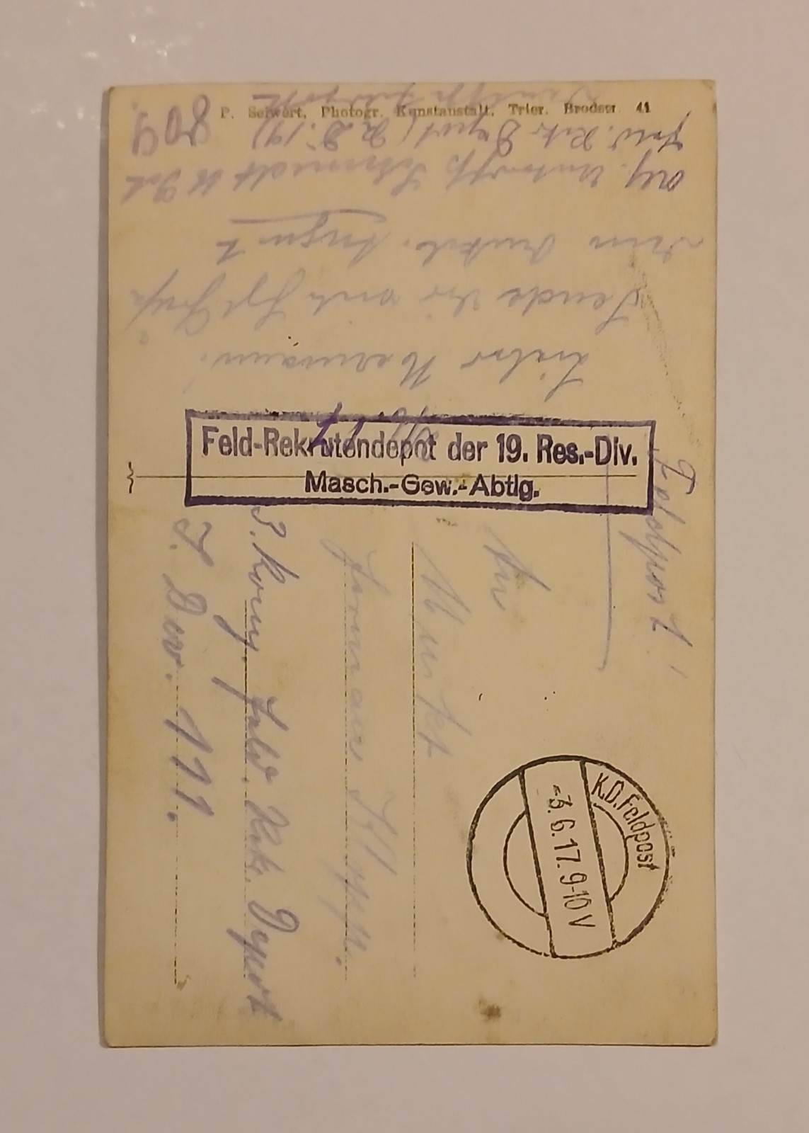 WWI RPPC Of German Unteroffizier 3rd Company Machine Gun Detatchment dated 3...