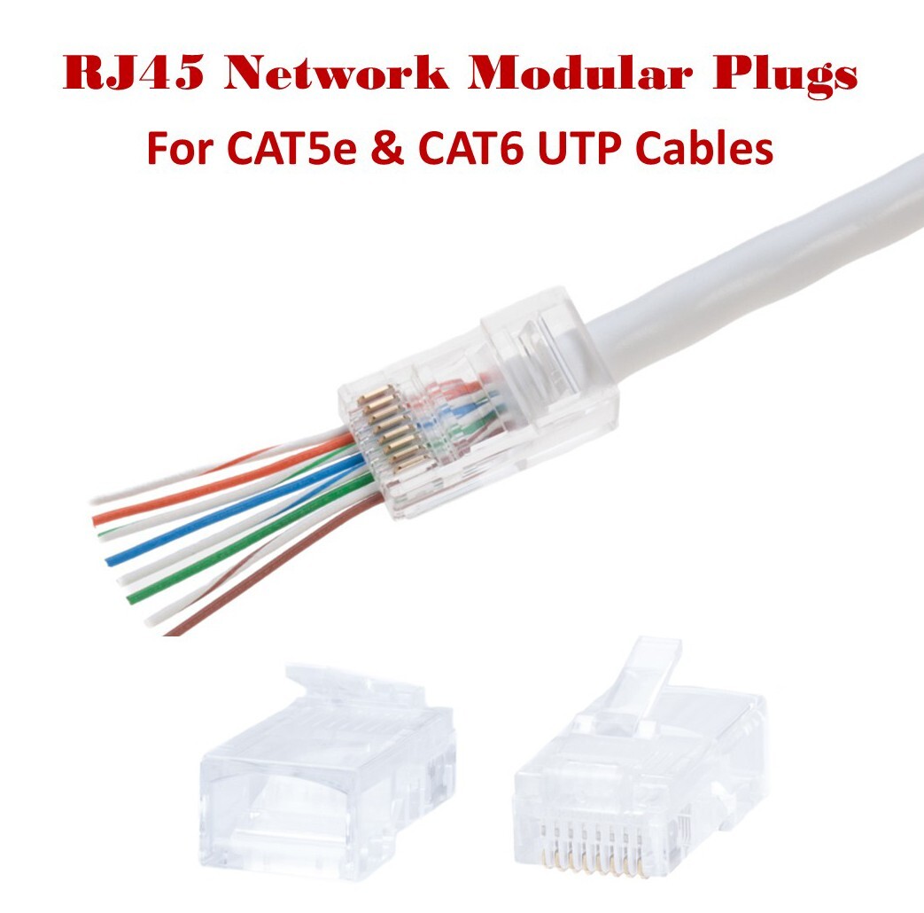 RJ45 Network Cable End Pass Thru EZ Modular Plugs for Cat5e Cat6 UTP Cables LOT